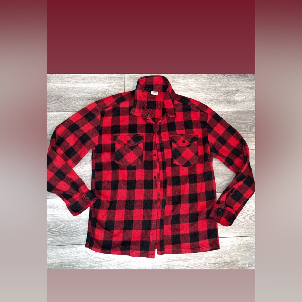 Open Trails Men’s Size XL Plaid Fleece Long Sleeved Shirt Hunting Button Down